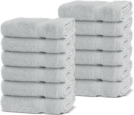 Chakir Turkish Linens | Hotel & Spa Quality 100% Cotton Premium Turkish Towels | Soft & Absorbent (12-Piece Washcloths, Silver Gray)