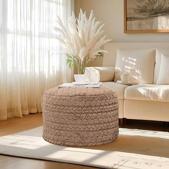Round Pouf Ottoman 20 x 20 x 14 Inches Boho Poof Home Decor Floor Pouffe Ottoman Foot Rest for Couch Sofa Bean Bag Chairs Living Room Bedroom (Tan)