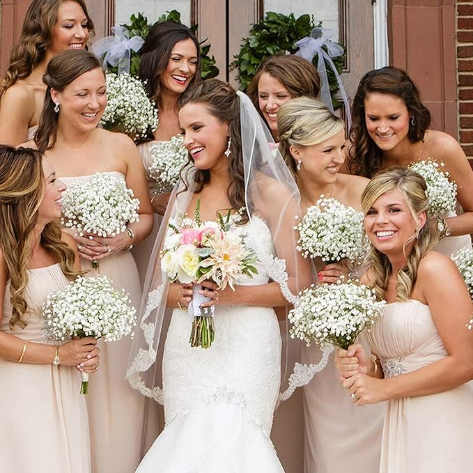 N&T NIETING Babys Breath Artificial Flowers Bulk White, 24Pcs Fake Gypsophila Bouquet Flowers Real Touch Faux Babies Breath for Wedding Centerpieces, Party Decor, Home Floral Arrangements, White