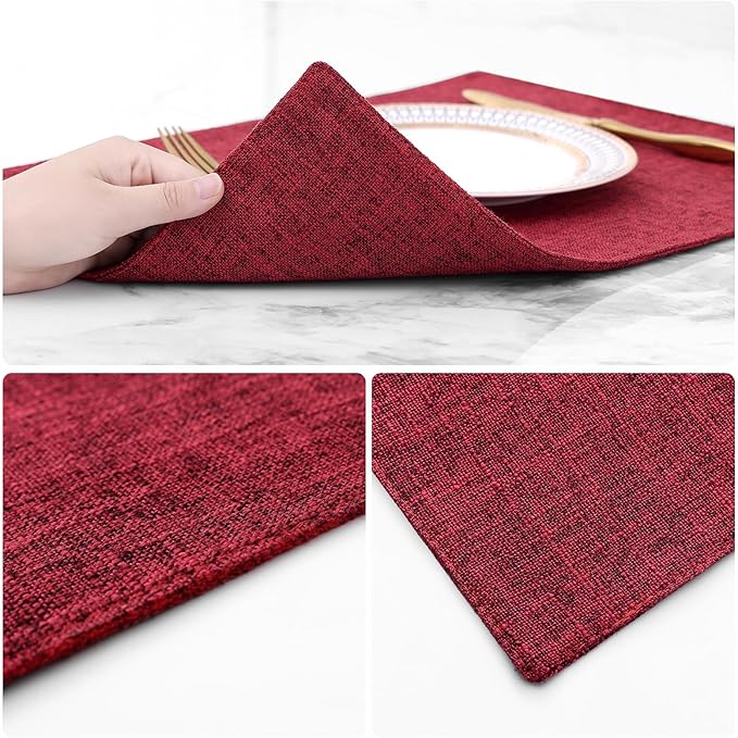 homing Red Cloth Placemats Set of 4 – Cotton Linen Blend Washable Farmhouse Dining Table Mats for Christmas, Easy to Clean, 13 x 19 Inch