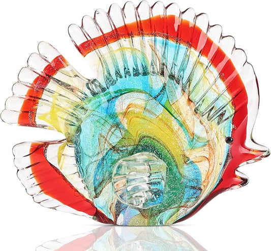 DOVDOV Blown Glass Fish Statues and Sculptures, red Glass Fish Modern Art for Coastal Style Home Decor, Shelves Office Fish Tank Bookcase and entryway Table top Coffee Table.