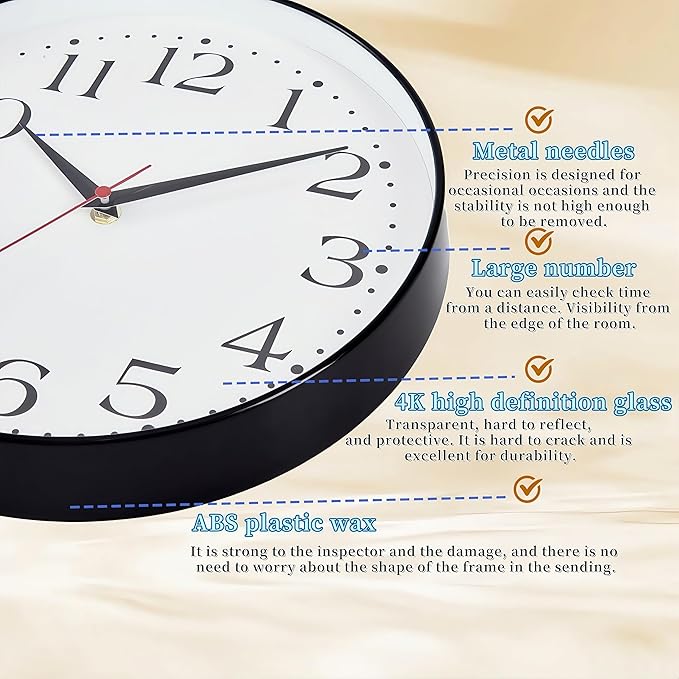 Wall Clock Battery Operated, 12 Inch Silent Non Ticking Quartz Round Large Wall Clock Accurate Timekeeping Wall Clocks for Living Room Decor, Bedroom, Kitchen, Bathroom, Office and School