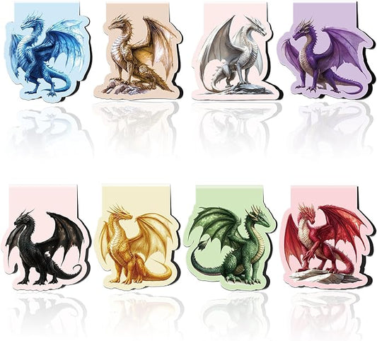 Cool Dragon Magnetic Bookmarks: 8 Pcs Powerful Dragon with Wings Magnet Book Markers, Unique Book Mark Clips Gift for Men, Gifts for Men Boys Kids Book Lovers Office School Supplies