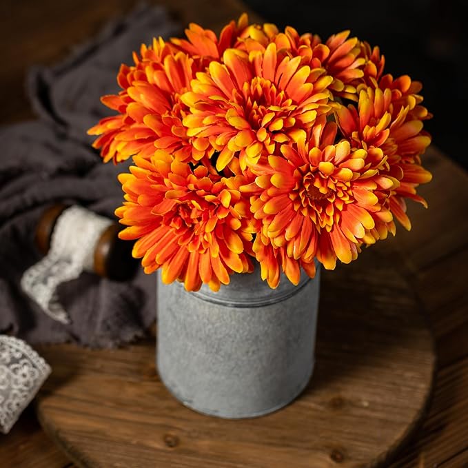 TOPIA Artificial African Daisies Flowers African Daisy Silk Flowers Artificial Gerbera Daisies Faux Daisies Pack of 20 (Orange)