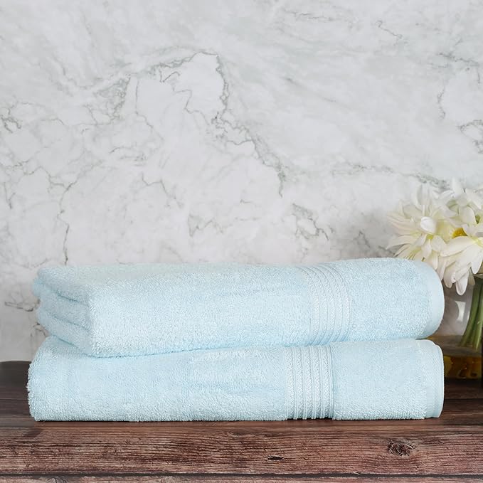 Superior Egyptian Cotton 2-Piece Bath Sheet Towel Set, Oversized Body Towels For Adults And Kids, Large Towel For Bath, Shower, Guest Bathroom, Spa, Gym, Resort, Essentials, Airbnb, Light Blue