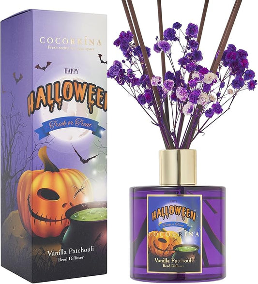 COCORRÍNA Reed Diffuser - Vanilla Patchouli 6.76oz Scented Diffuser with 8 Sticks Home Fragrance Bathroom Shelf Decor (Halloween Collection)