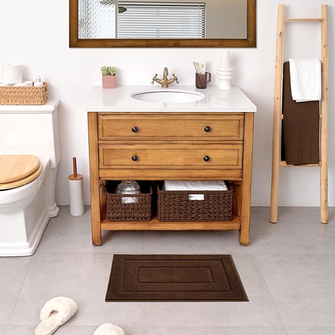 GRANNY SAYS Bathroom Rugs Non Slip 24" x 16", Bath Mats for Bathroom, Super Soft and Water Absorbent, Microfiber Washable Bath Rugs for Shower Room Floor, Tub, Brown