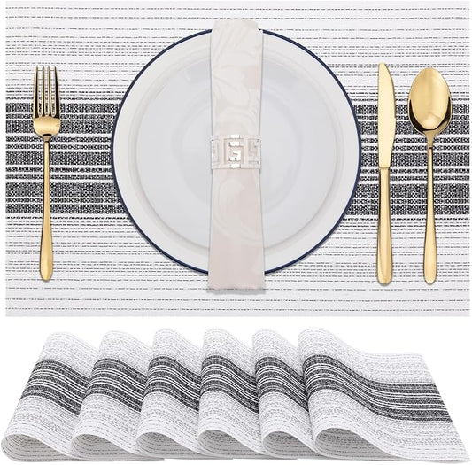 Winknowl Placemats, Set of 6 Heat Resistant Stain Resistant Woven Vinyl Insulation Place mats, Durable Washable Elegant Table Mats for Dining (White)