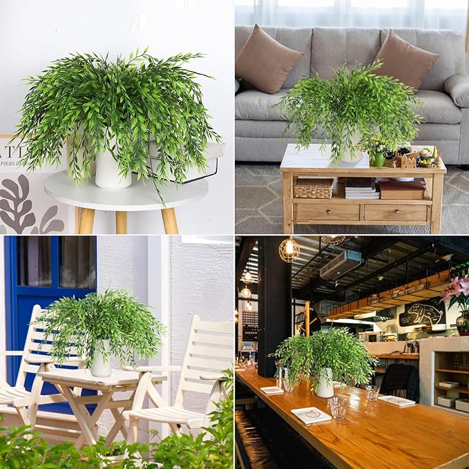 Artificial Weeping Willow 6Pcs, Plastic Plants Greenery Leaves Twig Fake Hanging Vine Faux Ivy Garland UV Resistant for Indoor Outdoor Home Garden Wall Baskets Wedding Party Table Planter Filler Decor