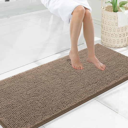 Smiry Luxury Chenille Bathroom Rugs 59x20, Extra Soft and Absorbent Shaggy Bath Mat, Machine Washable, Non-Slip Plush Carpet Runner for Tub, Shower, and Floor, Home Decor Accessories, Camel