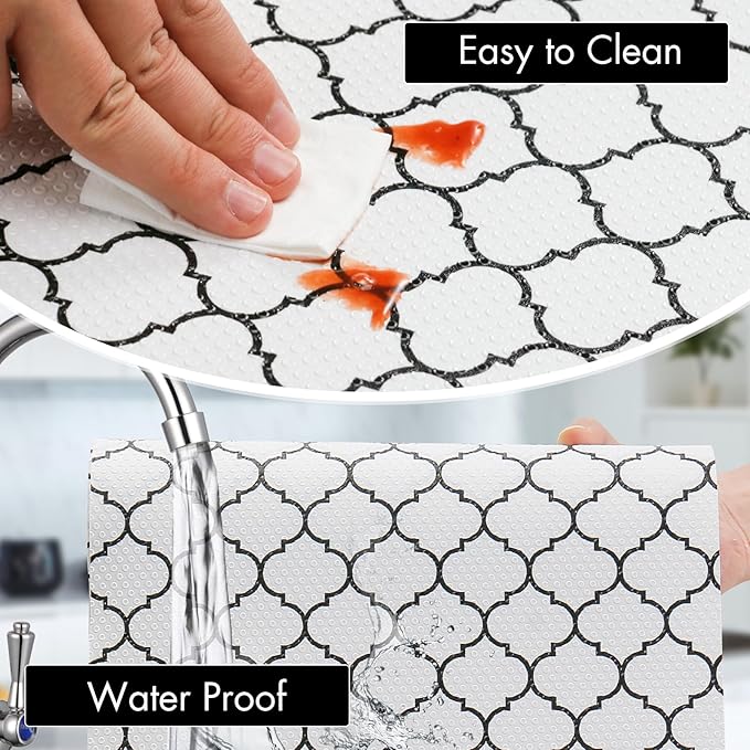 Cooyes Shelf Liner – Non-Slip Shelf Liners for Kitchen Cabinets – Waterproof Shelf Paper with Modern Pattern – Durable EVA Cabinet Liners