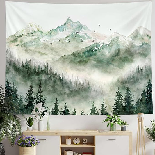 Kanuyee Mountain Tapestry Nature Landscape Wall Tapestry for Bedroom Mountain Watercolor tapestries Aesthetic Living Room Decor Nature2 60×80 Inches
