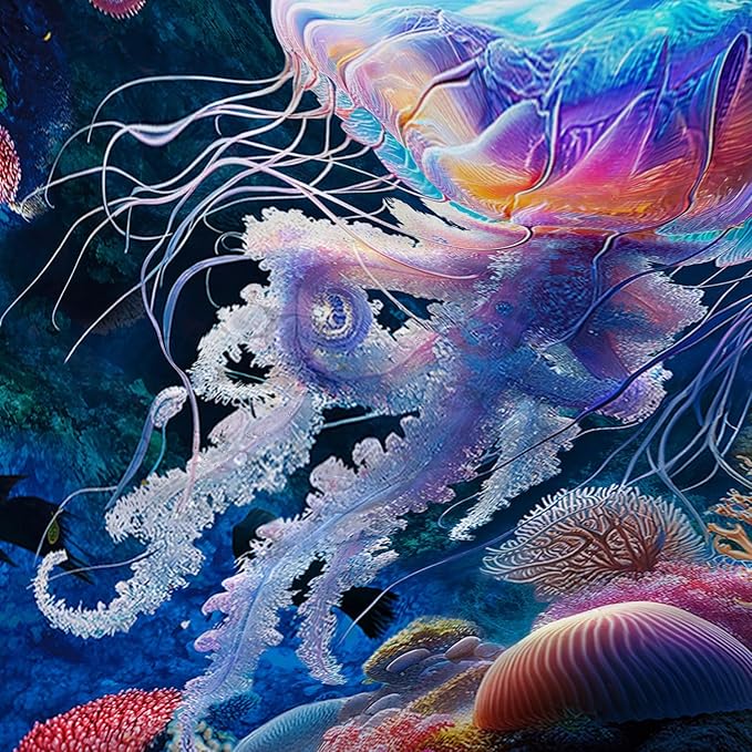 AILONEN Cartoon Jellyfish Shower Curtain,Underwater Animal Seahorses Style Bathroom Curtains Set for Kids,Girls,Ocean Theme Shower Curtains Set with Hooks for Bathroom,72" W*84" H