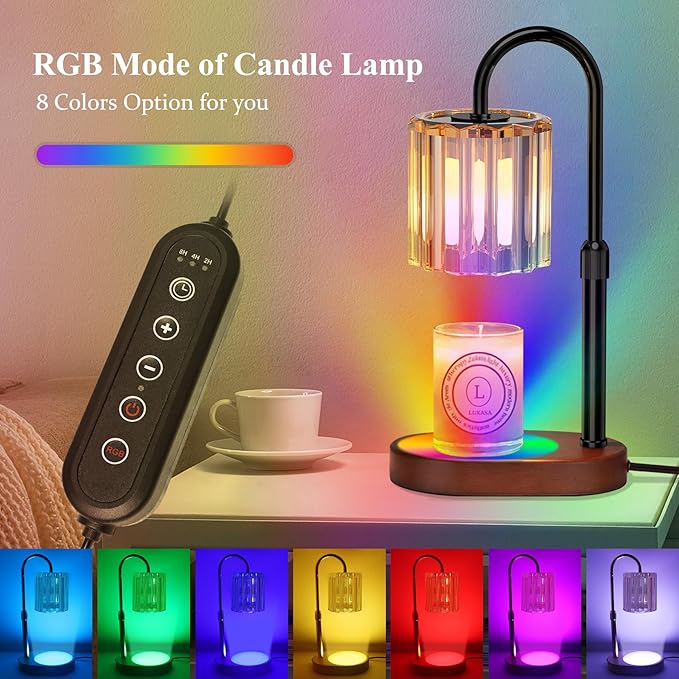 Lukasa Candle Warmer Lamp, with RGB LED Lights,Timer and Dimmer, Adjustable Height, House Warming Gifts New Home Decor, Gifts for Women Mom, Wax Melt Warmer for Scented Jar Candles