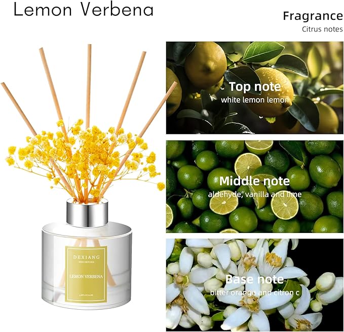 Reed Diffuser Set 3.38 oz (100ml) 2pcs,Eucalyptus/Lemon Verbena Scented Reed Diffuser Set,Reed Diffuser & 12pcs Reed Diffuser Sticks,Home & Kitchen| Home & Bathroom Decor，Fragrance and Gifts