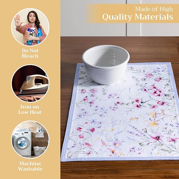 Maison d' Hermine Placemats Set of 4 100% Cotton Washable Cloth Place Mats, Reusable Table Mats for Kitchen Dining Decoration, Party, Wedding, Restaurant Spring/Summer (Summer Floral, 13" x 19")