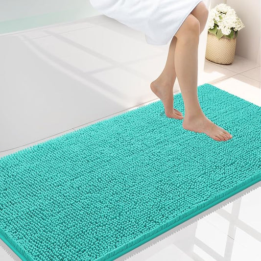 Smiry Luxury Chenille Bathroom Rugs 47x24, Extra Soft and Absorbent Shaggy Bath Mat, Machine Washable, Non-Slip Plush Carpet Runner for Tub, Shower, and Floor, Home Decor Accessories, Turquoise