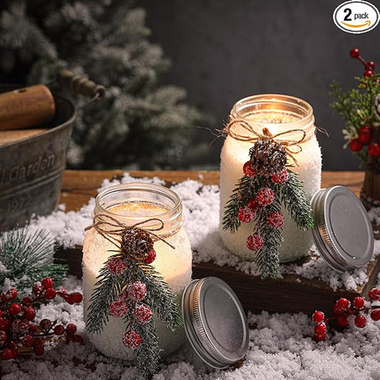 2 Sets Christmas Candles 18 oz Christmas Scented Candles Soy Mason Jar Candles Gifts for Women Farmhouse Xmas Decoration for Home Room Indoor Tables Forest Fragrance