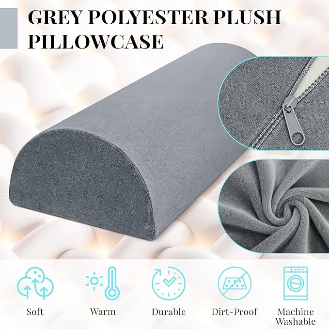 Large Knee Pillow for Side Sleepers Memory Foam Leg Pillows for Sleeping Yoga Bed Half Moon Bolster Pillow for Neck Pain Relief with Pillowcase 23.6"x8.7"x5"(Fleece Grey, Extended Size)