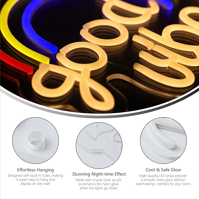 Rainbow GOOD VIBES Neon Sign - Multicolor Positive Vibes Light for Bedroom, Yoga Studio, Cafe, USB Dimmable, Shatterproof Wall Decor, Inspirational Gift(13x12 Inch)