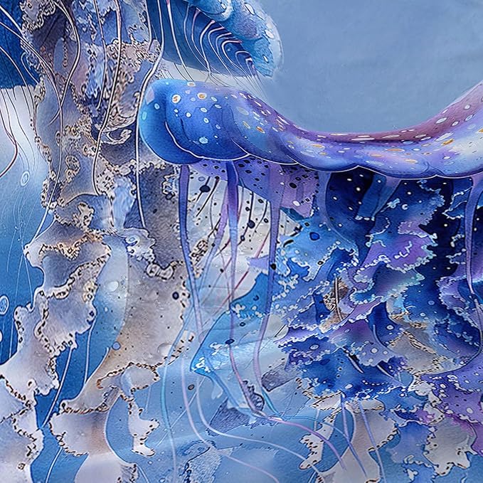 AILONEN 3D Jellyfish Shower Curtain,Beautiful Jellyfish Shower Curtain for Bathroom,Watercolor Blue Ocean Waterproof Fabric Shower Curtain Set with Hooks,36" W*72" H