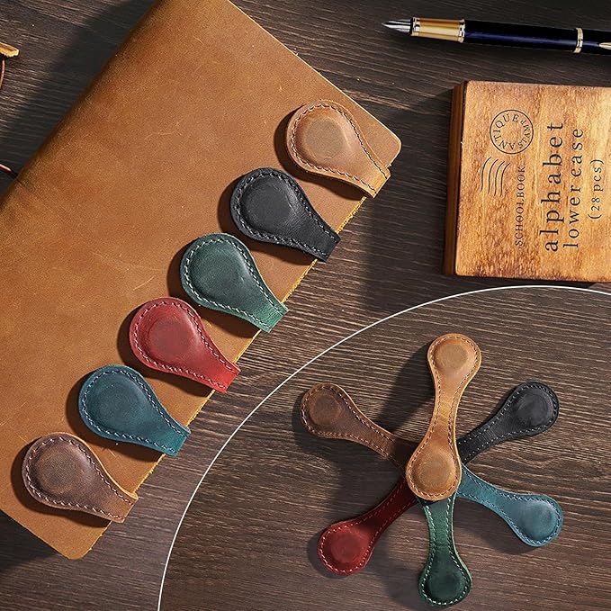 Magnetic Leather Bookmarks,3 PCS Personalized Vintage Bookmarks for Reading Book Accessories Page Markers Convenient Book Mark Clip Gift for Book Lover Readers Men Women Student (Red+Navy blue+Coffee)
