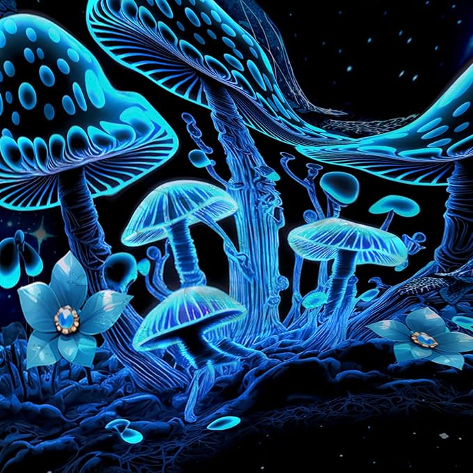 AILONEN Blue Magic Mushroom Shower Curtain,Cartoon Turtle Pattern Shower Curtain Set for Kids Girls Boys,Boho Style Bathroom Decor Shower Curtain with 12 Hooks,72" W*72" H