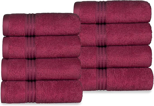 Superior Egyptian Cotton 8-Piece Hand Towel Set, Towel Basics For Quick Dry, Absorbent Small Towels, Facial, Spa, Kitchen, Bathroom Essentials, Apartment, Guest Bath, Soft, Washcloth, Burgundy