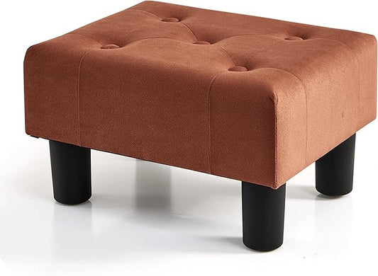 BRIAN & DANY Small Foot Stool, Velvet Foot Stools with Legs, Stable Small Footstool for Living Room, Brown