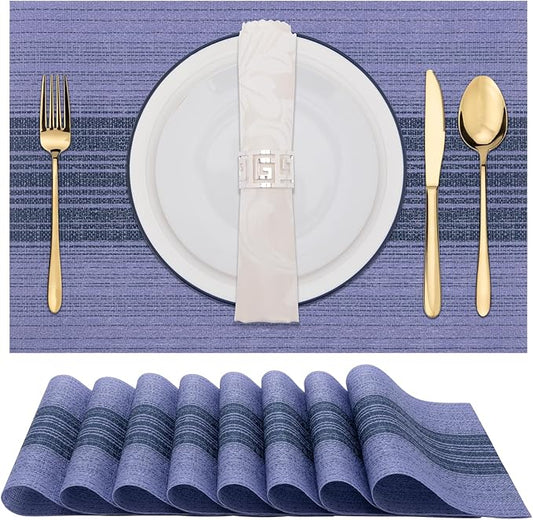Winknowl Placemats, Set of 8 Heat Resistant Stain Resistant Woven Vinyl Insulation Place mats, Durable Washable Elegant Table Mats for Dining (Purple)