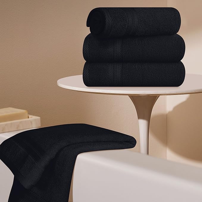 BOUTIQUO Ultra Soft 6-Piece Hand Towel Set 16x28-100% Ringspun Cotton - Durable & Highly Absorbent Hand Towels - Ideal for use in Bathroom, Kitchen, Gym, Spa & General Cleaning - Black