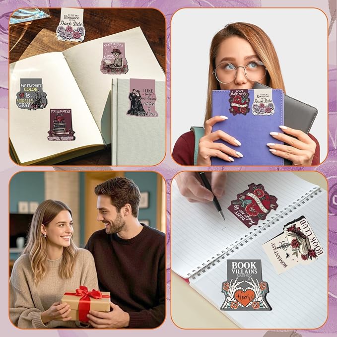 Dark Romance Magnetic Bookmark - 8 PCS Gothic Magnetic Bookmarks Skeleton Flower Book Mark Magnets Romantasy Page Marker Clip Gift for for Women Girls Dark Romance Reader Students Teachers