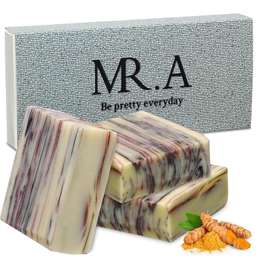MR.A 3 Pack Turmeric Soap Bar for Face, Handmade Turmeric Soap for Body, Handcraft Tumeric soap for Smooth Skin and Moisturizing, All Natural Tumeric Wash Bar, Ginger bath bar