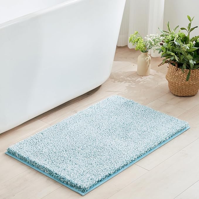Douceur Blue Bathroom Rugs Non Slip, Luxury Thick Plush Shaggy Bath Mats Washable, Fluffy Absorbent Bath Rugs for Bathroom, Quick Dry Shower Mat Gifts, 32" x 20"