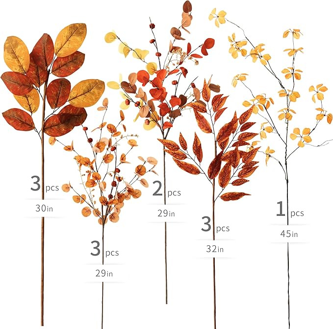 MISSPIN 12 PCS 30 inch Artificial Fall magnolia leaves Stems, Fall Decorations for Indoor Outdoor Halloween Thanksgiving Farmhouse Arrangement Decorations for Front Door Wedding Centerpieces in Autumn