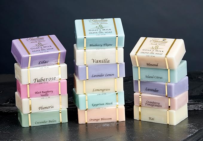 Grecian Goats Milk & Olive Oil Soap Bar 3-pack Orange Blossom Scent: Handmade, All-Natural, Soap for Dry & Sensitive Skin, Anti-Aging, pH-Balanced, RSPO Sustainable - 6oz Bar