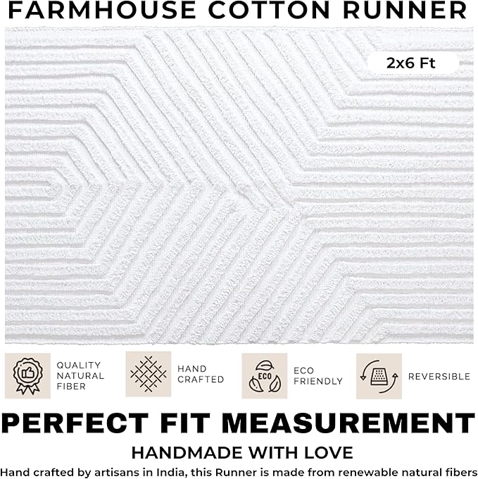 Boho Runner Rug 2x6' Washable Kitchen Rugs with Tassels Indoor Farmhouse Rugs for Bedroom Aesthetic Tufted Rug for Laundry Room Doorway Living Room_White