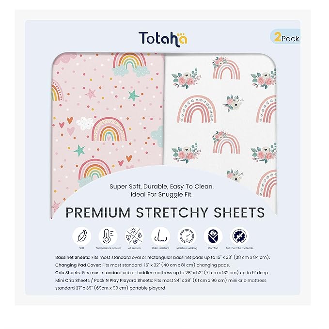 TotAha Changing Pad Cover, Buttery Soft Diaper Changing Pad Covers for Girls Boys, Super Stretchy Jersey Knit Changing Table Covers, 5'' Deep Pocket, 2 Pack