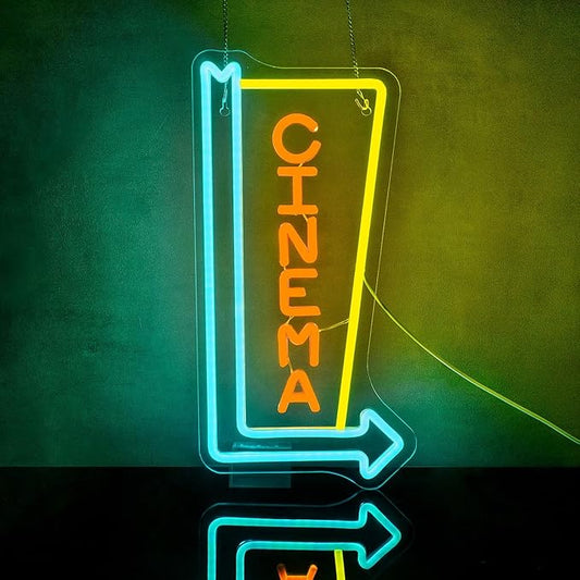 Looklight Cinema Neon Signs for Wall Decor Right Arrow Neon Light Yellow Blue LED Light Sign Right-Pointing Arrow Neon USB Light Up Letters Sign for Film Room Cinema Man Cave Party Theater Decor