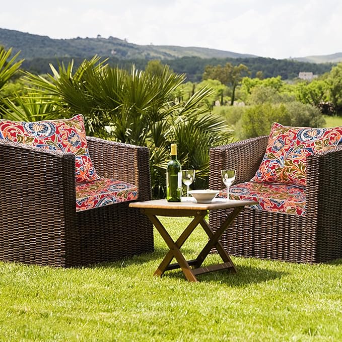 Deep Seat Cushions, Outdoor Cushions, Patio Furniture Cushions, Deep Seat & Back Cushion Patio Cushions with Rmoveable Cover for Backyard Couch Sofa Fade Resistant (22x22x3 in, Vintage Red)