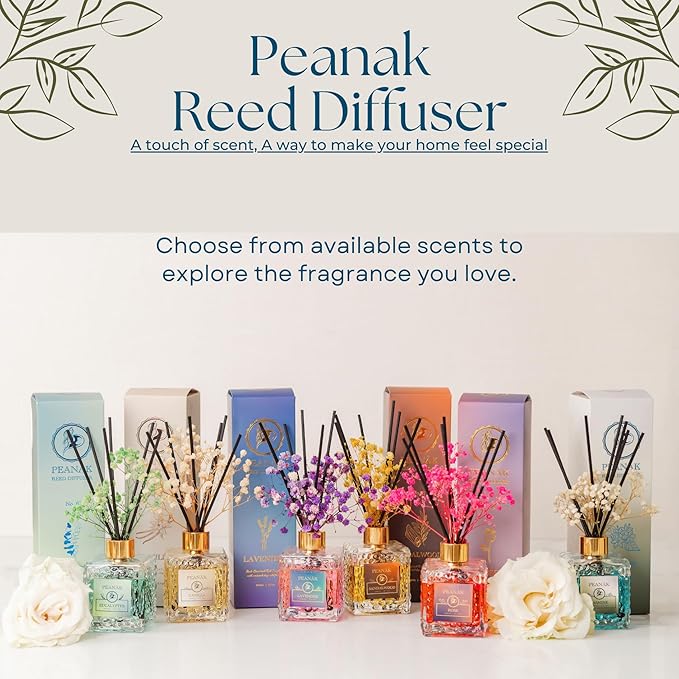 Reed Diffuser Set - Rose Honey Oil, Oil Diffuser Sticks, Bathroom Diffuser, Bathroom Decor, 200ml with Preserved Flowers - PEANÄK
