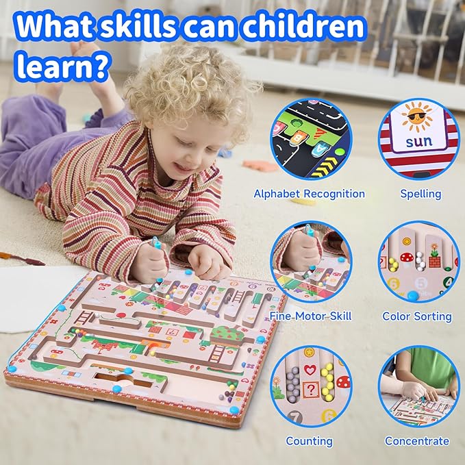 Magnetic Color and Number Maze, Magnetic Alphabet Maze, Magnet Maze Board,Montessori Toys for 3 Year Old，Fine Motor Skills Toys for Toddlers Kids Boys Girls 3 4 5 Years Old Gift (Light Green)