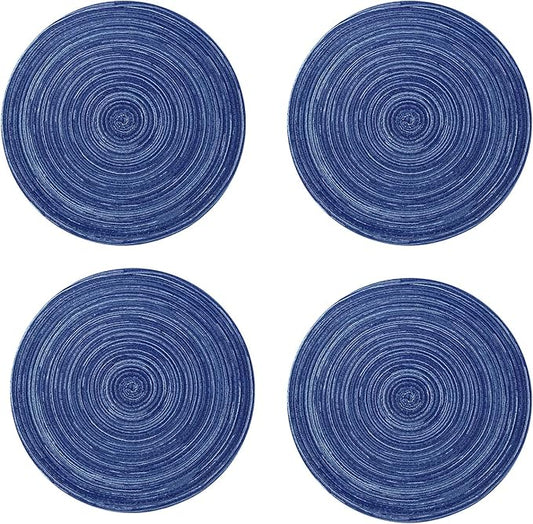 Topotdor 14 Inch Round Placemats Heat-Resistant Stain Resistant Anti-Skid Washable Polyproplene Table Mats Placemats (Blue, Set of 4)