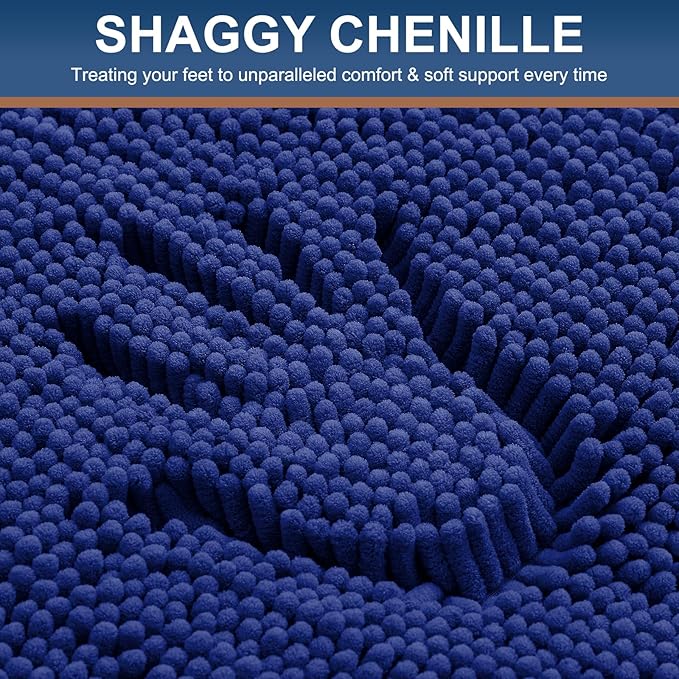 Smiry Luxury Chenille Bathroom Rugs 24x16, Extra Soft and Absorbent Shaggy Bath Mat, Machine Washable, Non-Slip Plush Carpet Runner for Tub, Shower, and Floor, Home Decor Accessories, Royal Blue