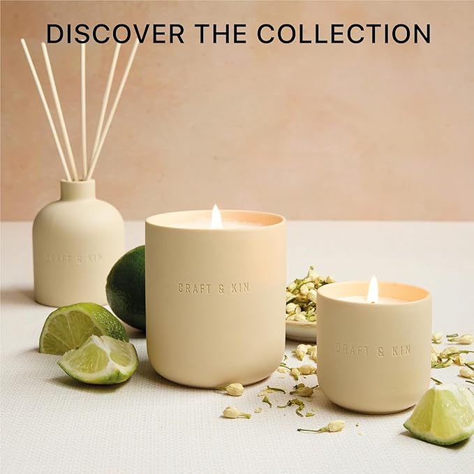 Craft & Kin Scented Candles | Soy Blend with Cotton Wick | Long-Lasting Fall Candles, 40-Hour Burn | Ceramic Jar, Perfect Fall & Winter Home Scent (10 oz, Neroli & Jasmine)