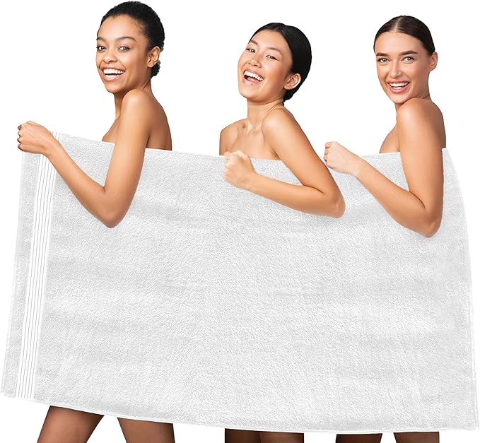 Elegant Comfort Premium Turkish Cotton 1 Piece Jumbo Bath Towel - 35 x 70 inch, Luxurious Hotel Spa Quality 100% Turkish Cotton Large Bath Towel - Highly Absorbent - Soft Bathroom Towel, White/Gray