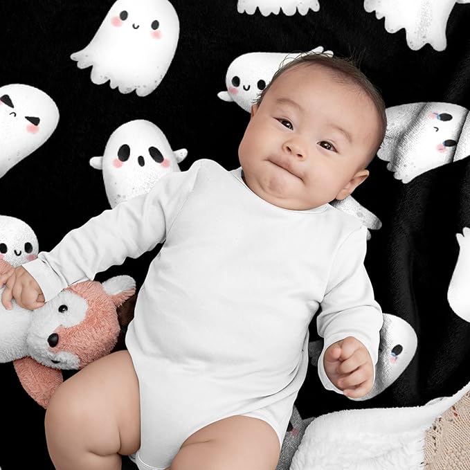 Cute Ghost Blanket for Boys Girls - Halloween Decor for Couch/Bed/Living Room - Ultra Soft Blanket Home Decor for All Seasons - 90"x120"-Familys/King Size