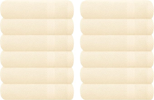 GLAMBURG Ultra Soft 12-Piece Washcloths Set 13x13-100% Ringspun Cotton - Durable & Highly Absorbent Face Towels - Ideal for use in Bathroom, Kitchen, Gym, Spa & General Cleaning - Ivory