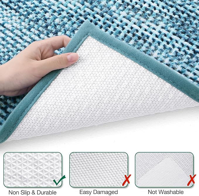 LUMI Chenille Bathroom Rugs, 16"x24" Extra Soft Non Slip Absorbent Bath Rugs, Washable Bath Mats for Bathroom Floor Tub and Shower, Blue