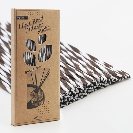 VFULIE 100PCS Reed Diffuser Sticks, 10 Inch Natural Rattan Wood Sticks Essential Oil Aroma Diffuser Sticks Refill Replacement for Aroma Fragrance (Spiral in Brown and White)